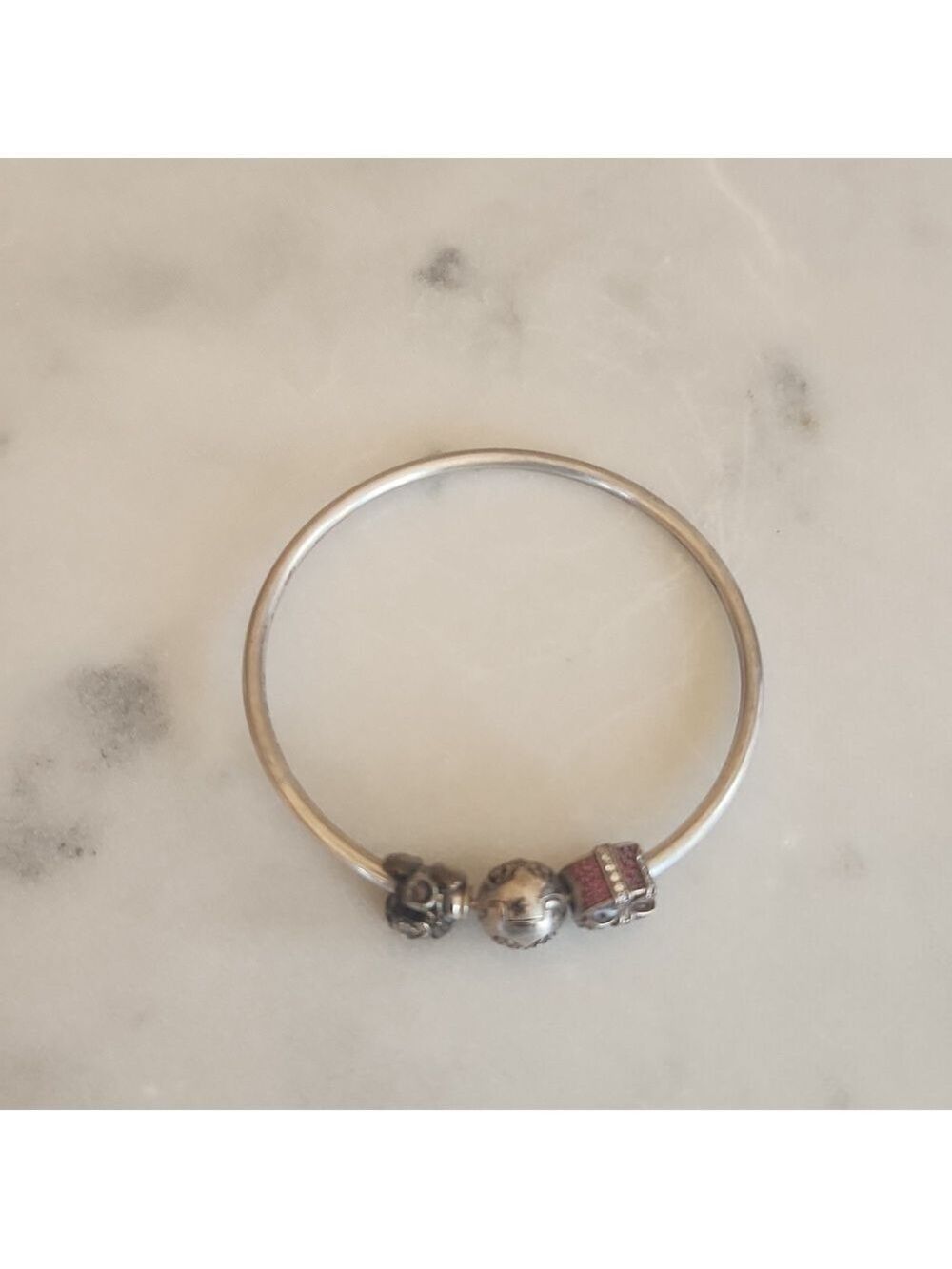 PANDORA 9.25 Silver stamped VINTAGE 7.25" Bangle Charm Bracelet 3 charms - Picture 9 of 11